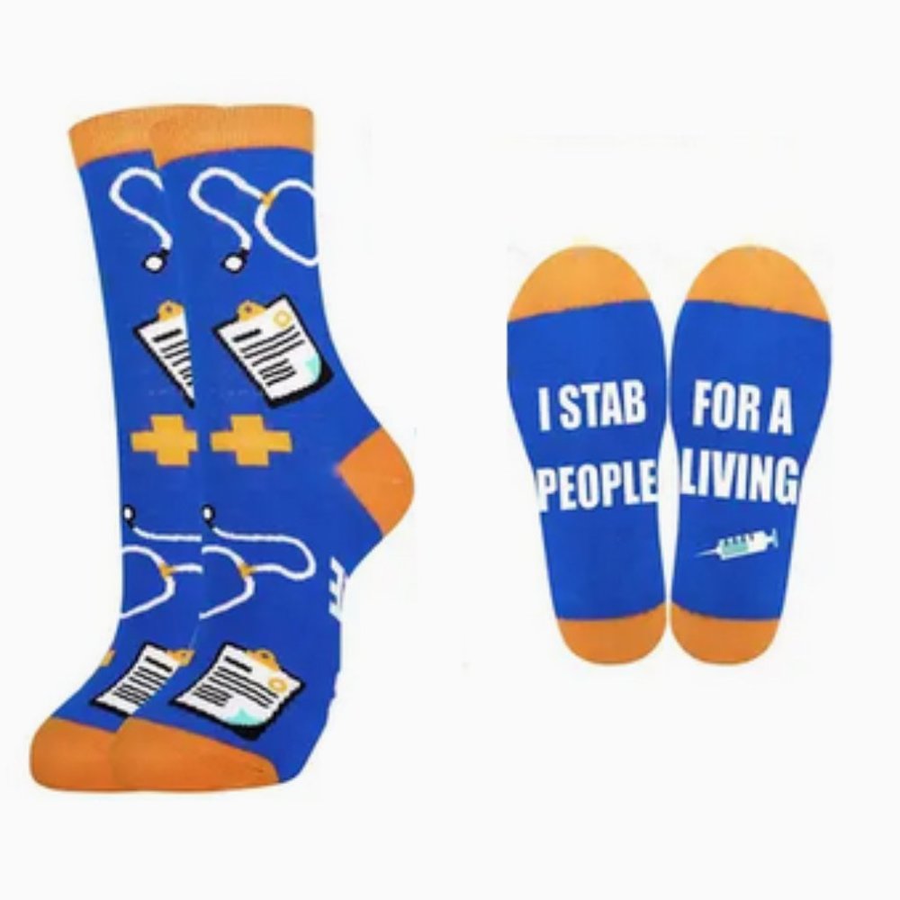 "I Stab People For A Living" Nurse Socks